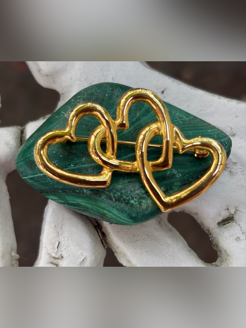 Gold-Tone Triple Heart Brooch - Elegant Women's Jewelry
